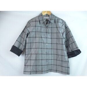Linea by Louis Dell'Olio Women's Shirt XS Gray Silk 3/4 Sleeve Button Down Top